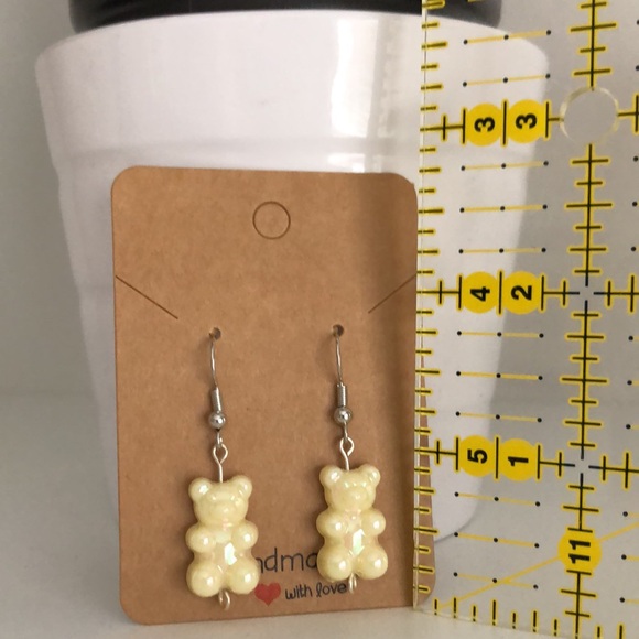 New Gummy Bear Earrings Pastel Yellow Iridescent Shiny Handmade Girls Kids Gifts - Picture 4 of 8